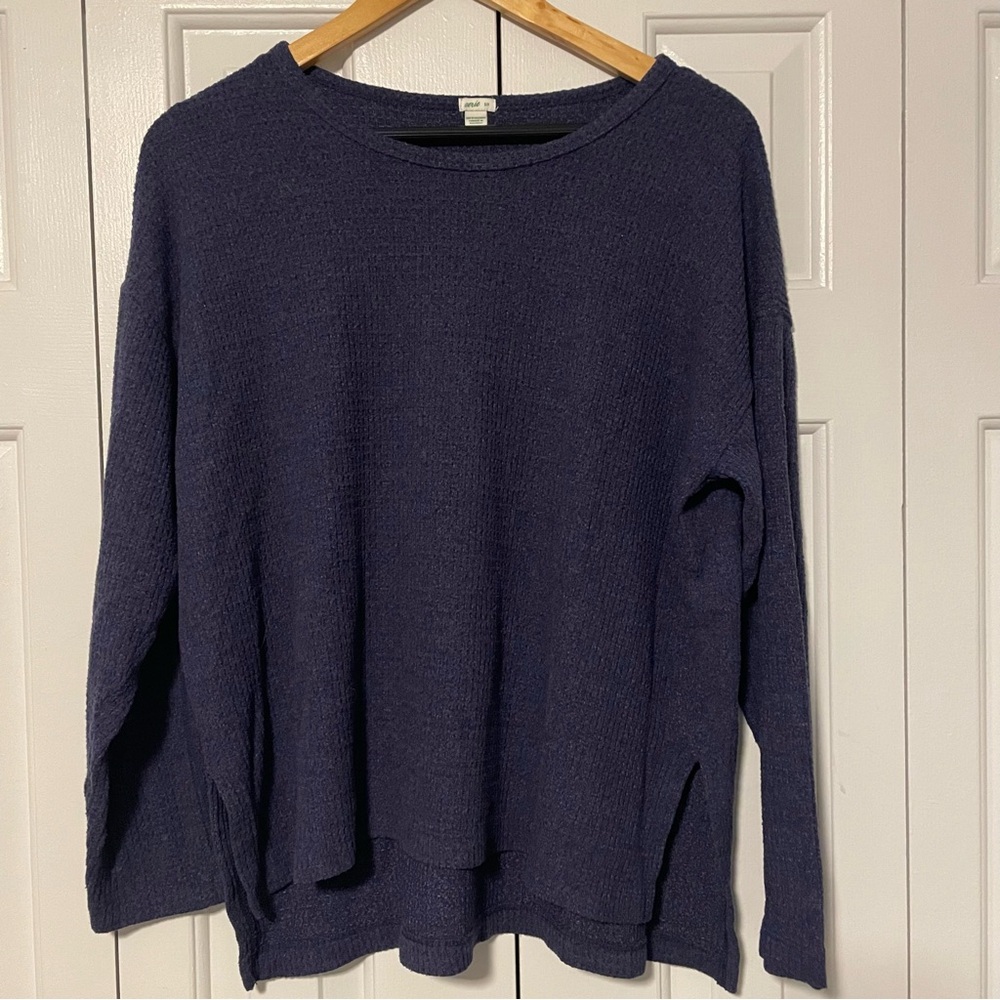 Aerie Waffle Textured Long Sleeve Cozy Navy Blue Sweater Size Small
